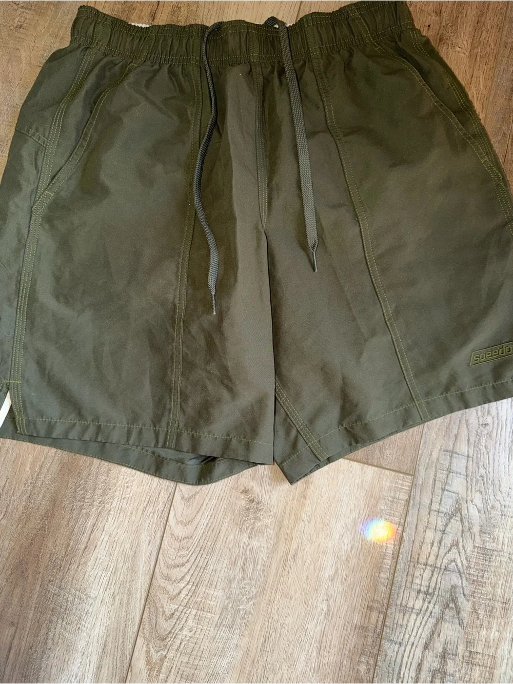 Speedo Olive Swim Trunks with Drawstring Waist